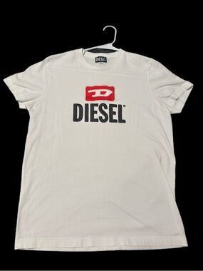 Diesel White Short Sleeve Tee with Red and Black Logo